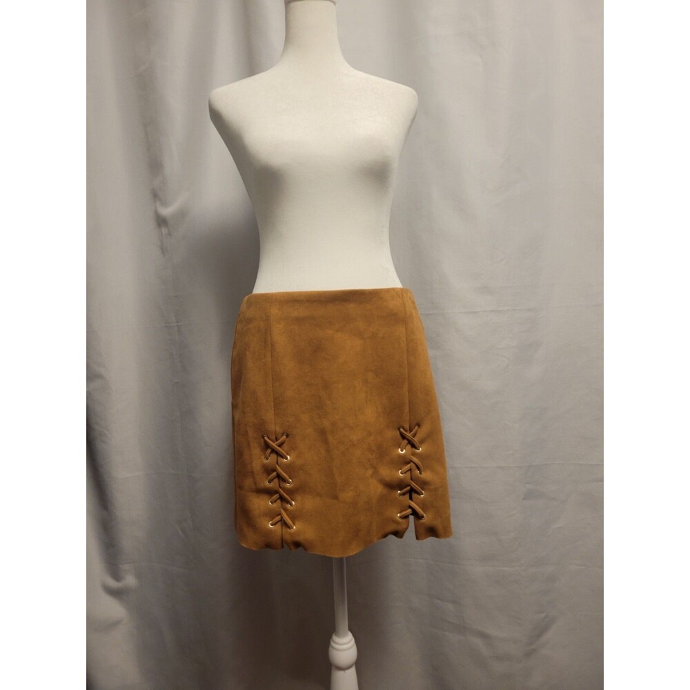 Forever 21 Mini Skirt Juniors Large Faux Suede Lace Up Tan Festival Pocahontas